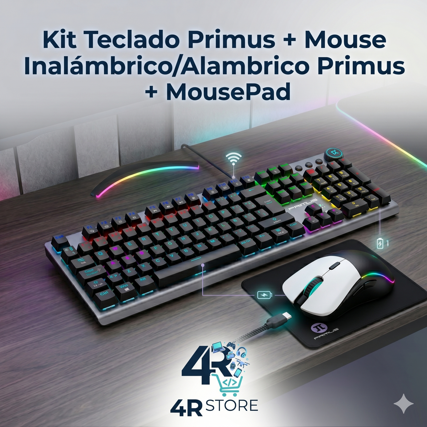 SETUP ARKD GAMER Kit Teclado Primus + Mouse Inalámbrico/Alambrico Primus + MousePad