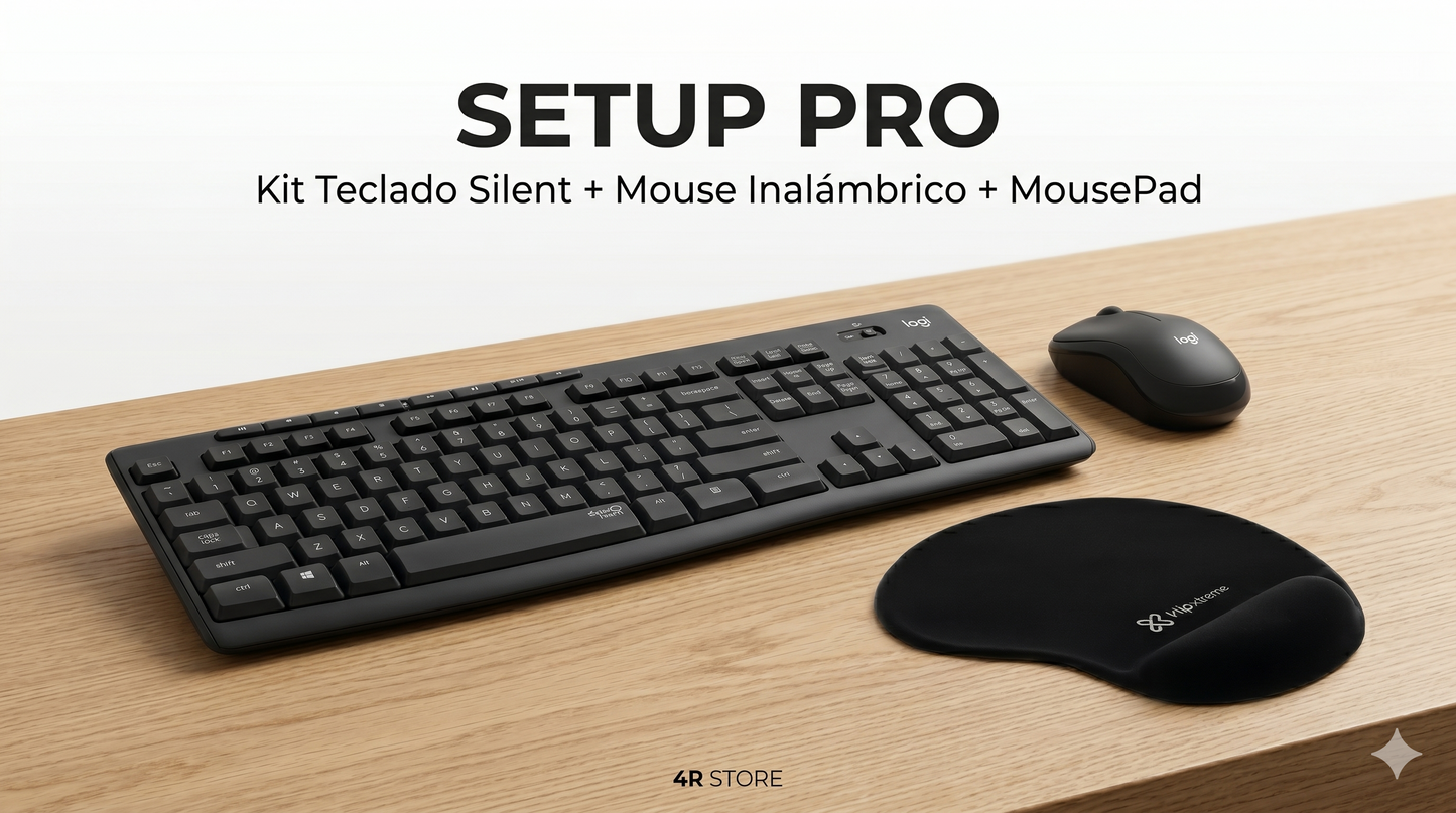 SETUP PRO Teclado Silent + Mouse Inalámbrico + MousePad
