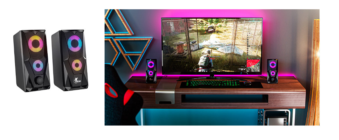 Xtech FireShot XTS-131 — Parlantes Estéreo Gaming 2.0 Canales con Luces LED